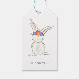 Adorable White Bunny mit Blume Crown Gift Tags Geschenkanhänger