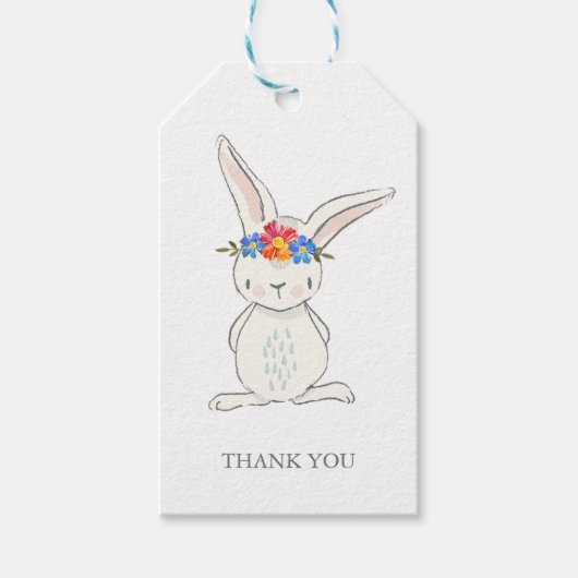 Adorable White Bunny mit Blume Crown Gift Tags Geschenkanhänger (Vorderseite)