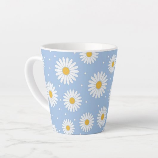 Adorable White Daisy Blue Latte Tasse! Milchtasse (Linke Ecke)