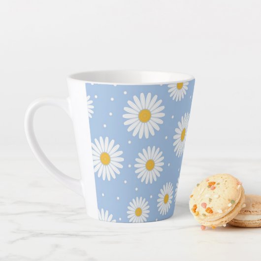 Adorable White Daisy Blue Latte Tasse! Milchtasse (Beispiel)