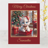 Adorable White Kitten mit Weihnachtsgeschenk Karte (Gelbe Blume)