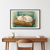 Adorable White Kitten Napping Poster