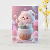 Adorable White Kitten Party Hat Cupcakes Leere Karte (Gelbe Blume)