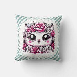 Adorable White Kitten with Rose Crown Kissen