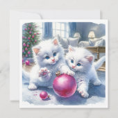 Adorable White Kittens Pink Weihnachten Karte (Vorderseite)