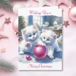 Adorable White Kittens Pink Weihnachten Karte