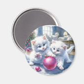 Adorable White Kittens Pink Weihnachten Magnet (Vorderseite/Rückseite)