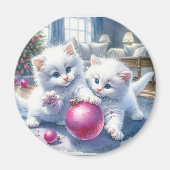 Adorable White Kittens Pink Weihnachten Magnet (Vorne)