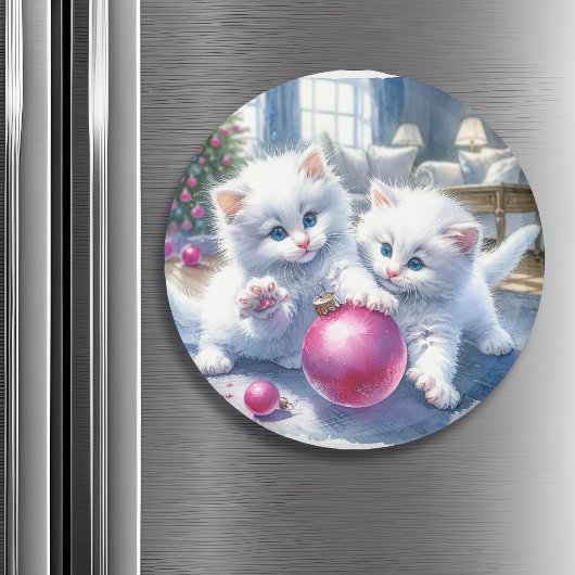Adorable White Kittens Pink Weihnachten Magnet