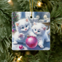 Adorable White Kittens Pink Weihnachten Personalis