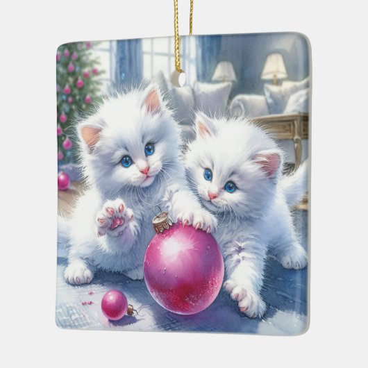 Adorable White Kittens Pink Weihnachten Personalis Keramikornament (Links)