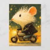 Adorable White Mouse Reiten auf einem Motorrad Postkarte (Vorderseite)