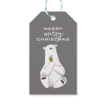 Adorable White Polar Bär mit Little Green Gift -