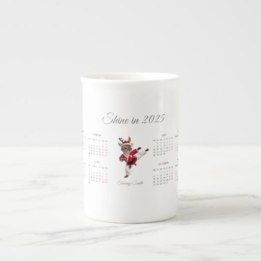 Adorable White Rentier Custom 2025 Calendar Porzellantasse (Vorderseite)