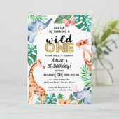 Adorable Wild One Jungle Birthday Einladung (Stehend Vorderseite)