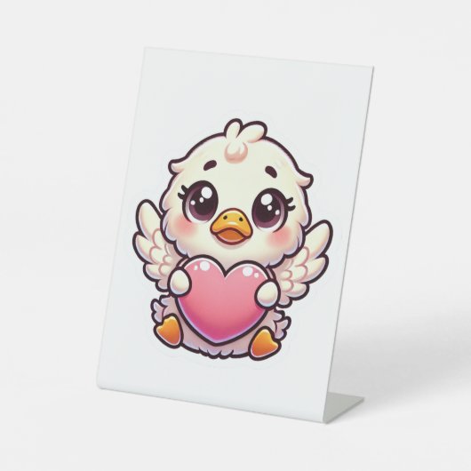 Adorable Winged Duckling mit Liebe Herz Sockelschild (Vorderseite)