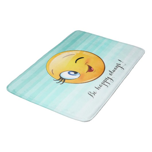 Adorable Winking Emoji Face-Sei immer glücklich Badematte (Schrägansicht)