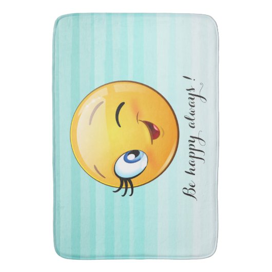 Adorable Winking Emoji Face-Sei immer glücklich Badematte (Vorderseite Vertikal)