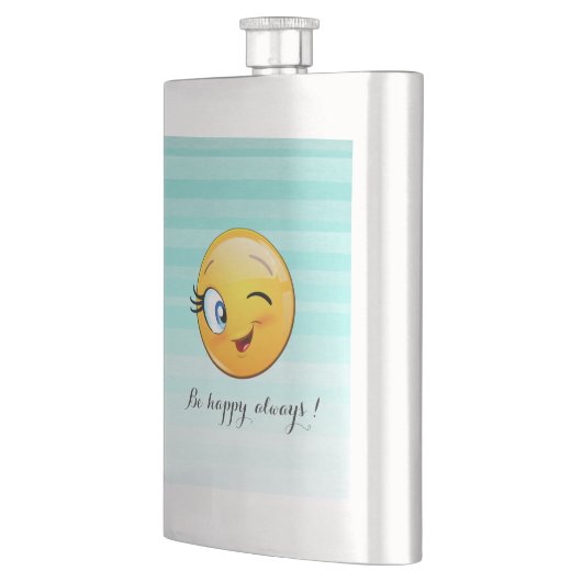 Adorable Winking Emoji Face-Sei immer glücklich Flachmann (Links)