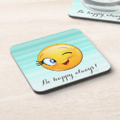 Adorable Winking Emoji Face-Sei immer glücklich Getränkeuntersetzer (Linke Seite)