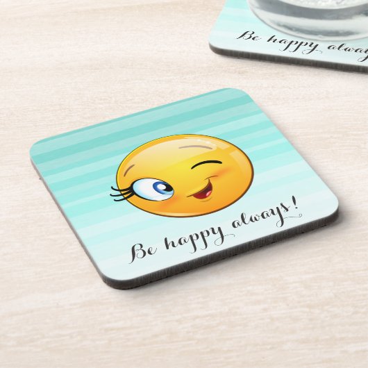 Adorable Winking Emoji Face-Sei immer glücklich Getränkeuntersetzer (Linke Seite)