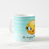 Adorable Winking Emoji Face-Sei immer glücklich Kaffeetasse (Vorderseite Links)
