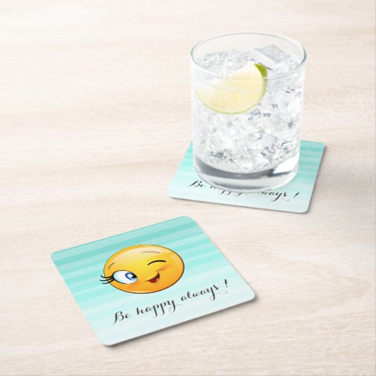 Adorable Winking Emoji Face-Sei immer glücklich Rechteckiger Pappuntersetzer (Vor Ort)
