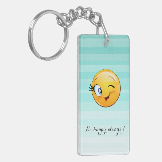 Adorable Winking Emoji Face-Sei immer glücklich Schlüsselanhänger (Vorderseite links)