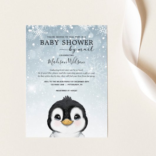 Adorable Winter Baby Penguin Baby Dusche per Mail Einladung