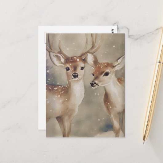 Adorable Winter Dee Wasserfarbe Postkarte (Vorderseite/Rückseite Beispiel)