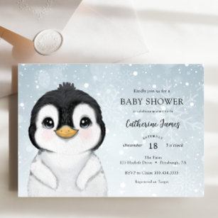 Adorable Winter Pinguin Baby Dusche Einladung