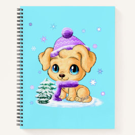 Adorable Winter Puppy Dog Art Turquoise Notebook Notizblock