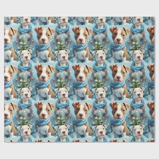 Adorable Winter Snowflake Pitbullwelpen Geschenkpapier (Flach)