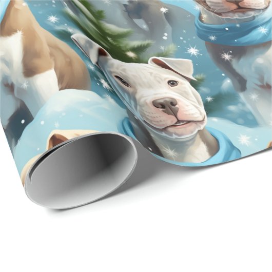 Adorable Winter Snowflake Pitbullwelpen Geschenkpapier (Rolleneckpunkt)