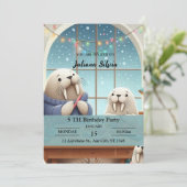 Adorable Winter Walrus Geburtstagsparty Einladung (Stehend Vorderseite)