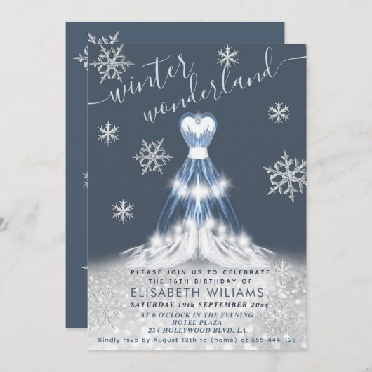 Adorable winter wonderland dress sweet 16 einladung (Vorne/Hinten)