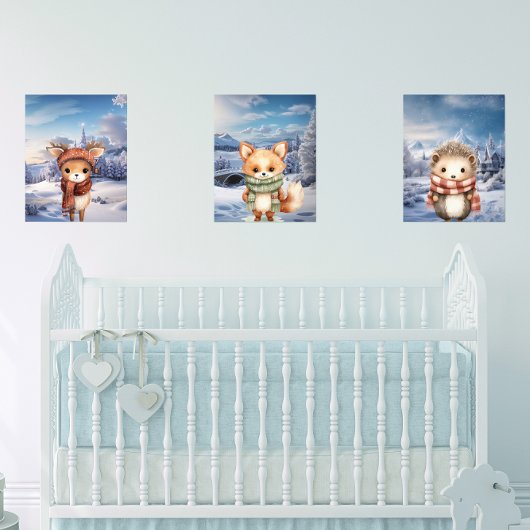Adorable Winter Woodland Tiere Wall Print Set