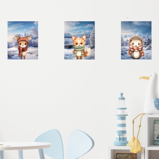 Adorable Winter Woodland Tiere Wall Print Set