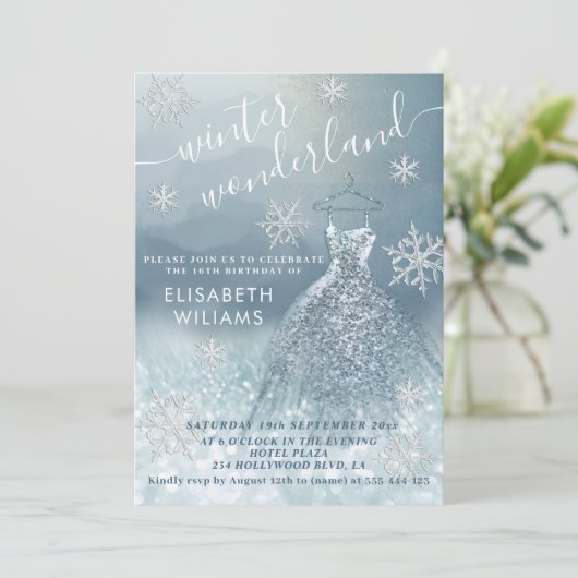 Adorable Winter Wunderland Glitzer ombre Süß 16 Einladung (Stehend Vorderseite)
