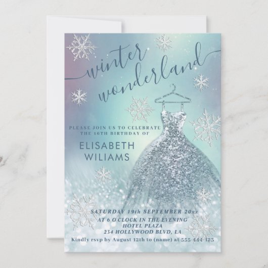 Adorable Winter Wunderland Glitzer ombre Süß 16 Einladung (Vorderseite)