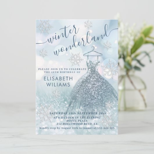 Adorable Winter Wunderland Glitzer ombre Süß 16 Einladung (Stehend Vorderseite)