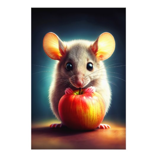 Adorable winzige Nagetier mit nahem rotem Apfel Fotodruck (Vorne)