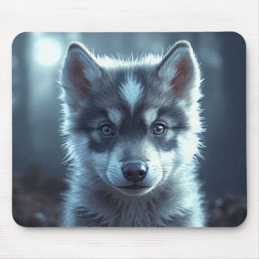 Adorable Wolf Baby in the Moonlight Mousepad (Vorne)