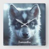 Adorable Wolf Baby in the Moonlight Quadratische Wanduhr (Vorderseite)