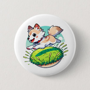 Adorable Wolfenkuchen springen durch ein Feld Button