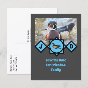Adorable Wood Duck Monogram Foto Einladungspostkarte