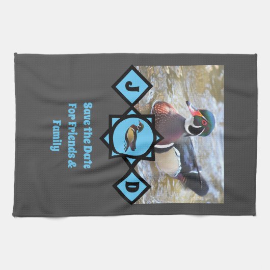 Adorable Wood Duck Monogram Foto Geschirrtuch (Horizontal)