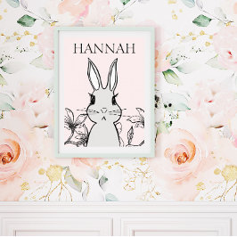 Adorable Woodland Baby Bunny Floral Poster