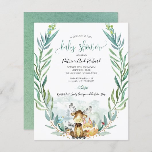 Adorable Woodland Baby Dusche Budget Einladungen (Vorne/Hinten)
