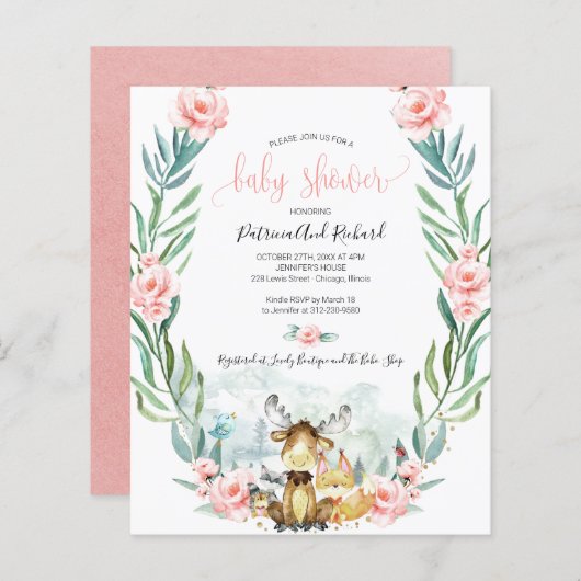 Adorable Woodland Baby Dusche Budget Einladungen (Vorne/Hinten)